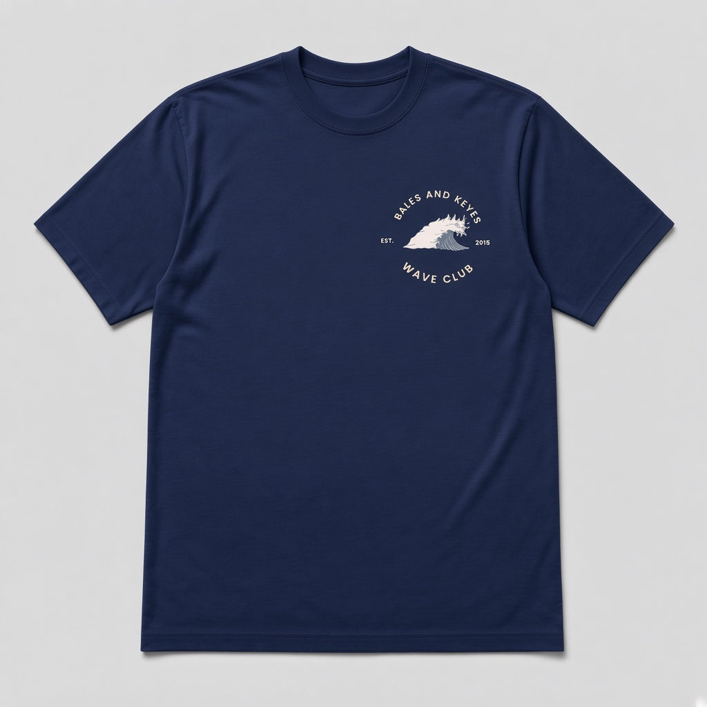 The Wave Club Tee in Navy by Bales & Keyes, front