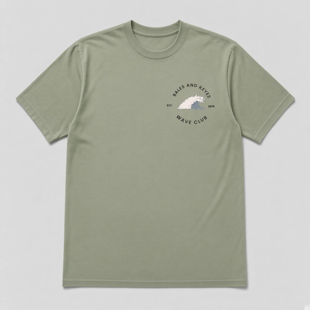The Wave Club Tee in Sage by Bales & Keyes, front