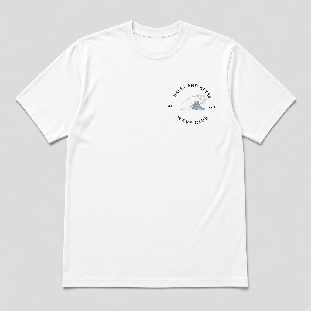 The Wave Club Tee in White by Bales & Keyes, front